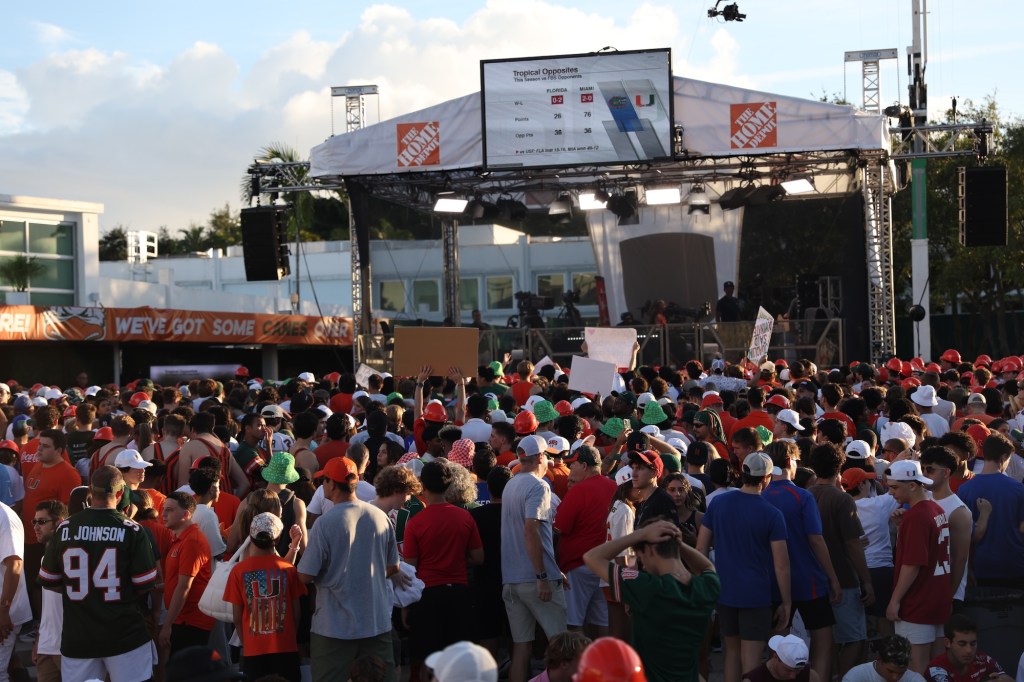 UM fans at an outdoor ESPN tailgate