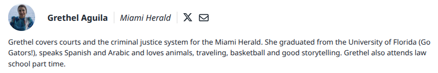 Screenshot of Grethel Aguila's Miami Herald bio and headshot