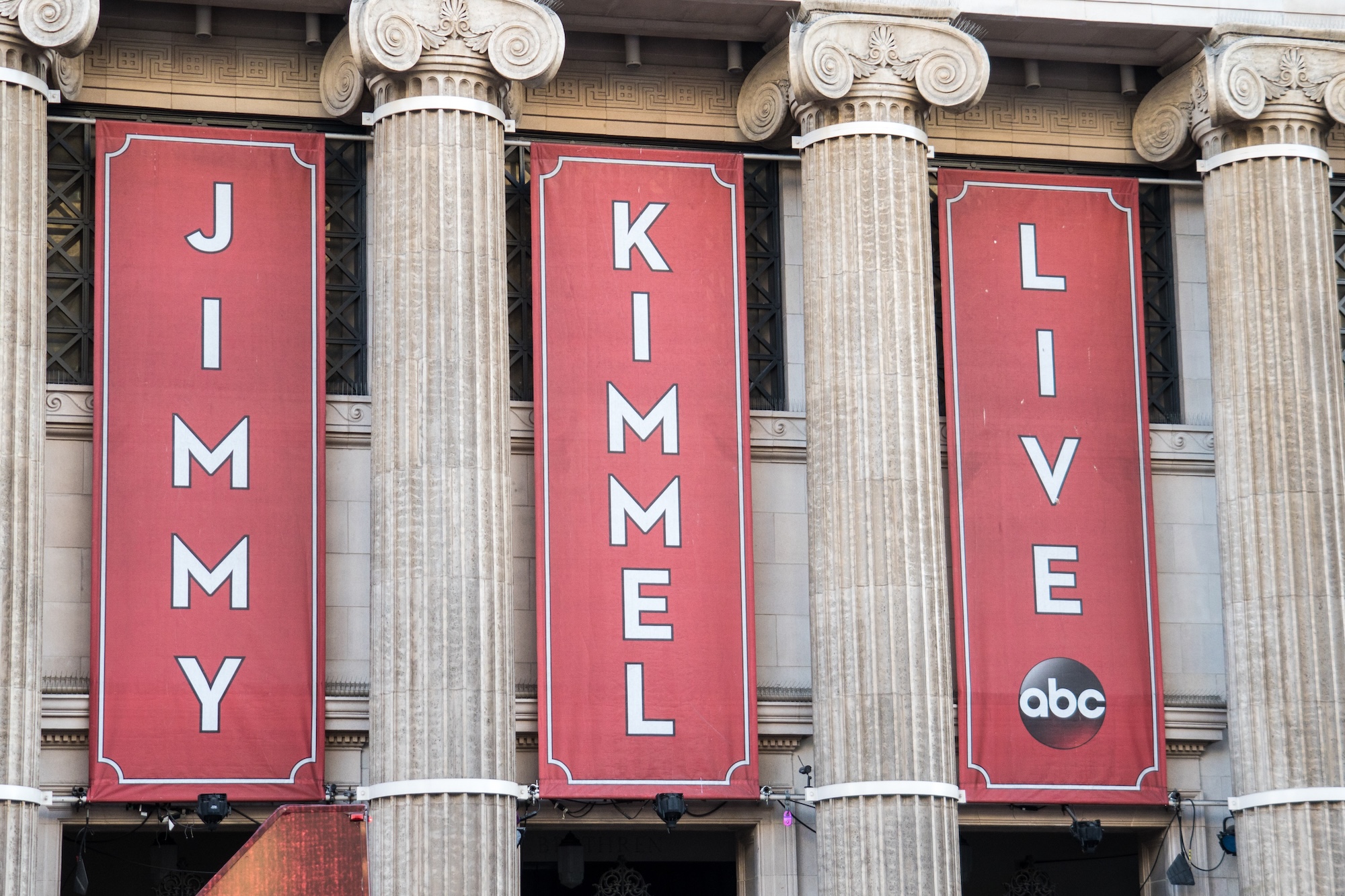 Banners for the Jimmy Kimmel Live' television show on Hollywood Blvd in Los Angeles
