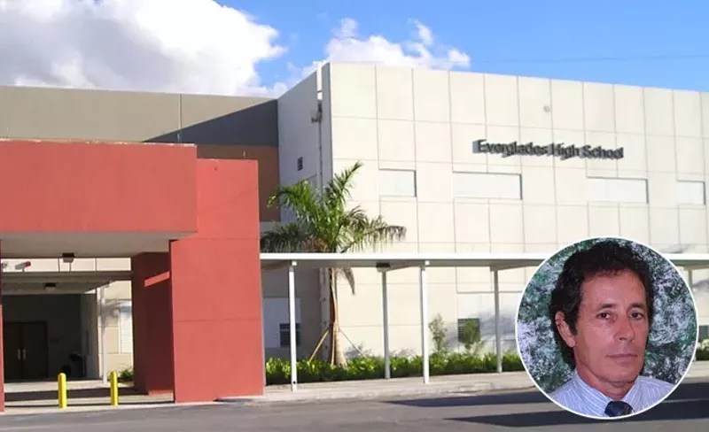 Depicted is Everglades High School with an image of Steven Babice superimposed.
