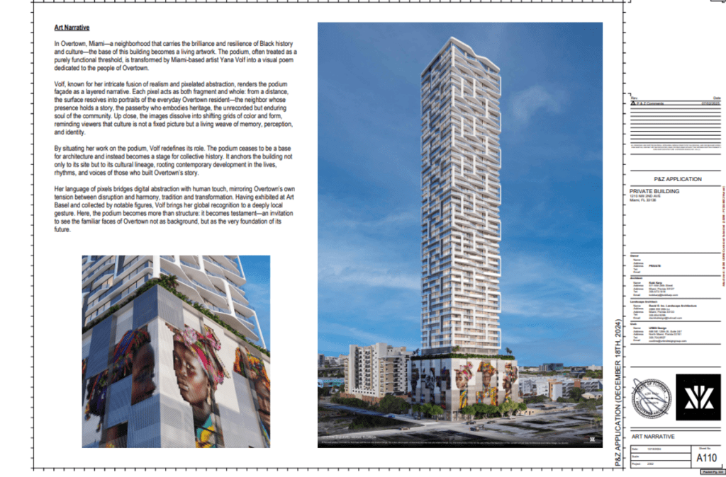A screenshot from the proposal explaining the art slated for the base of the tower.