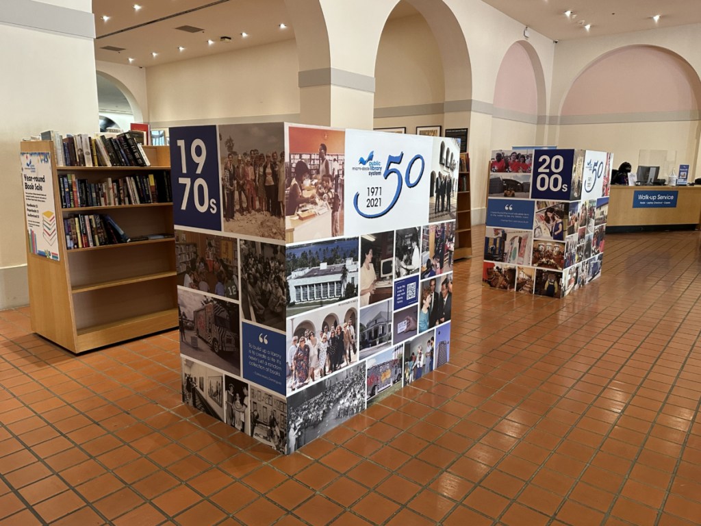 An aisle of the county's main public library in downtown Miami