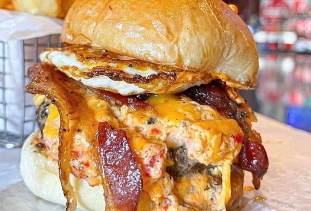 double cheeseburger with tons of toppings