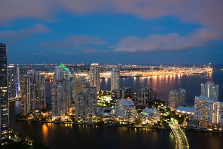 The Miami skyline after sunset.