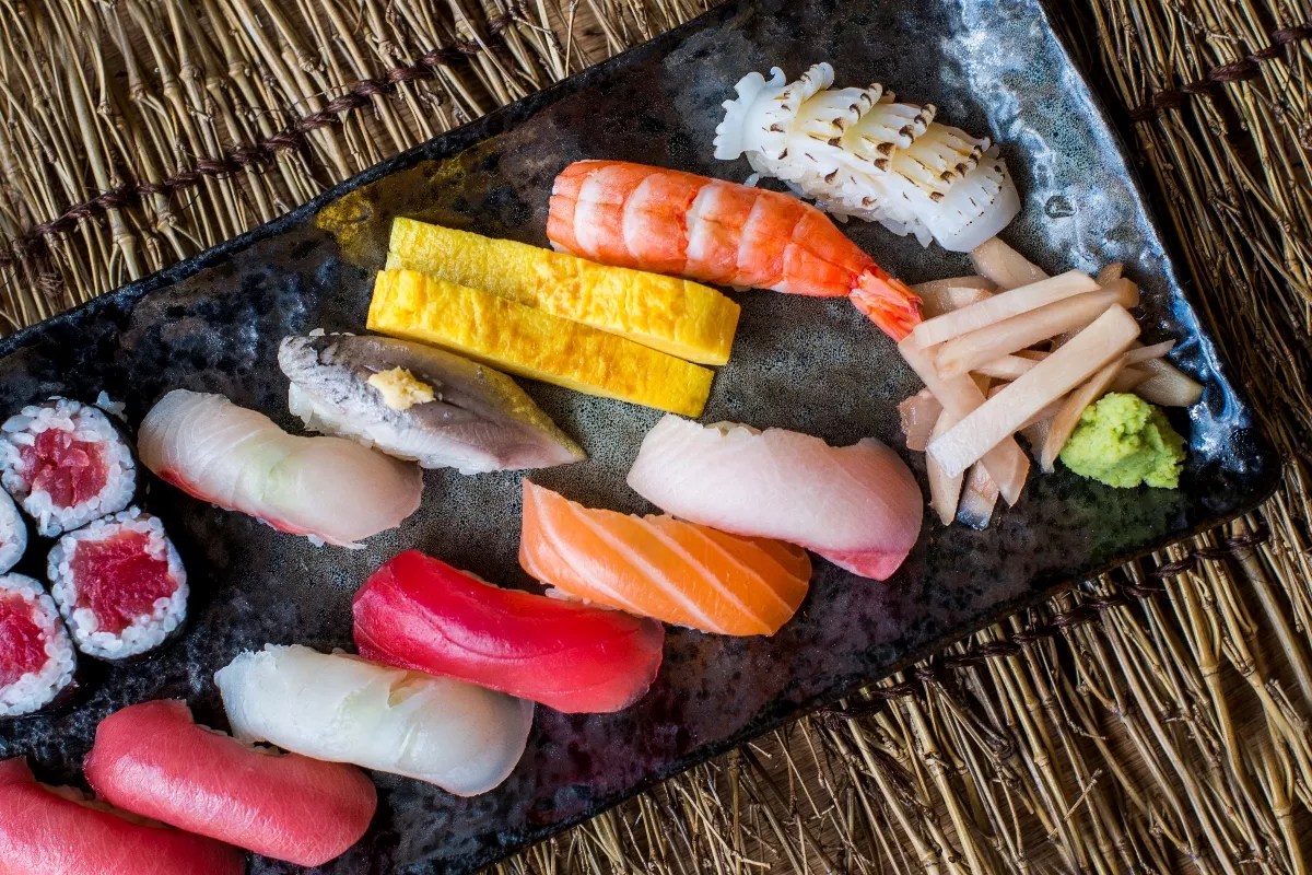 A sushi platter with nigiri