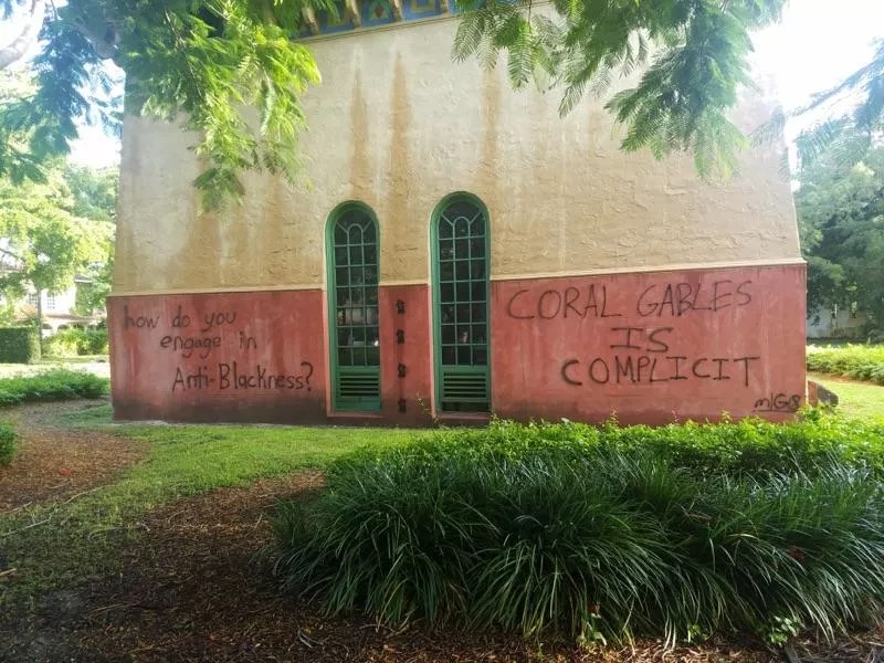 Graffiti Says Coral Gables “Prioritizes White Comfort Over Black Lives”