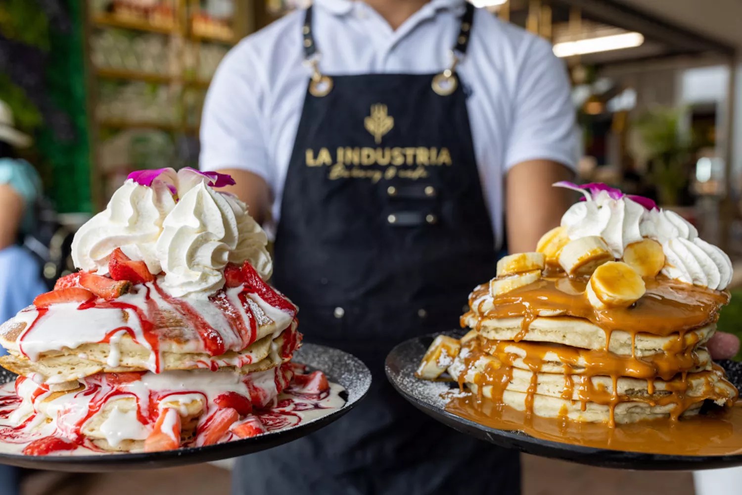 Delicious pancakes with whipped cream