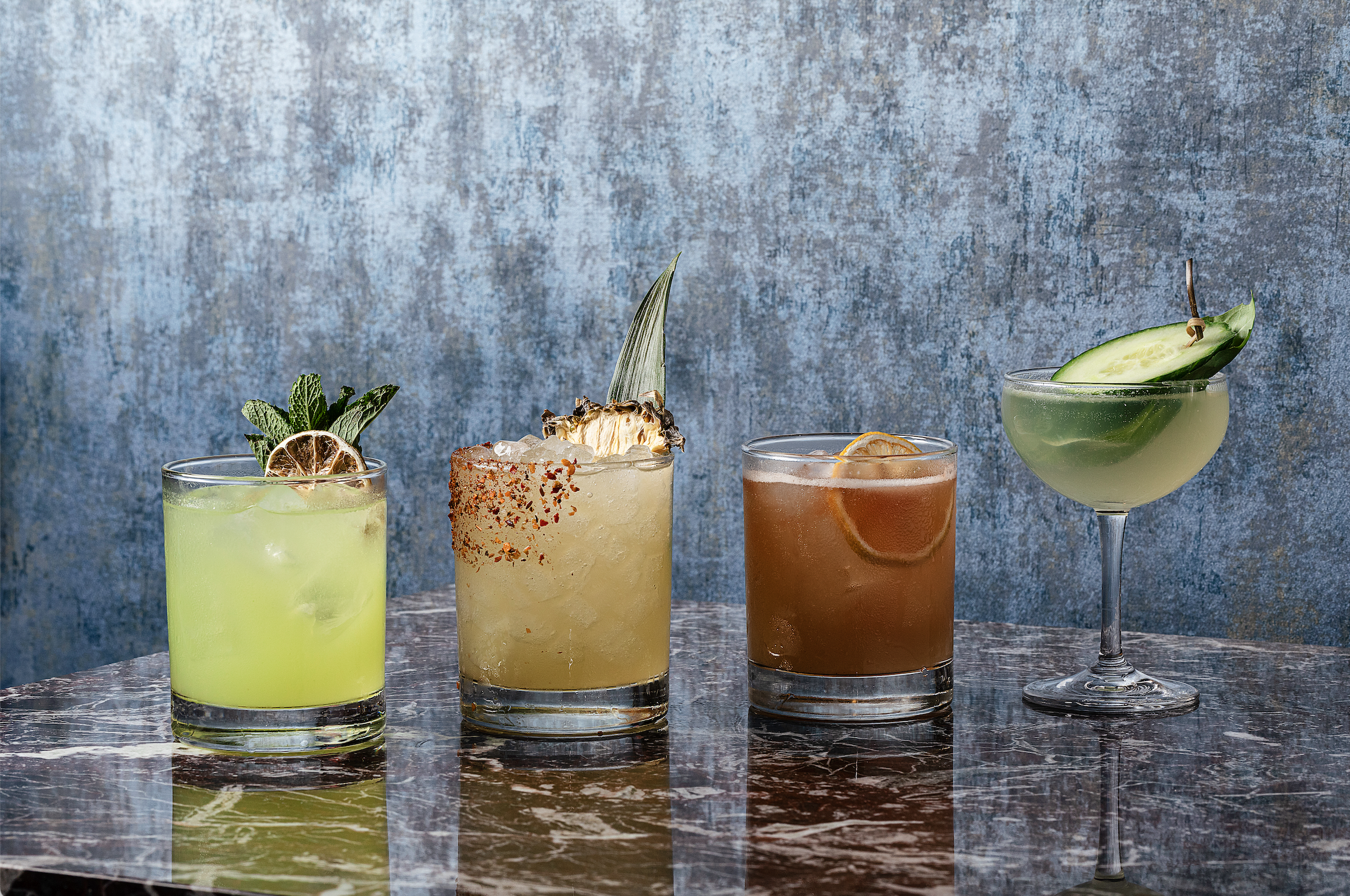 A line of cocktails