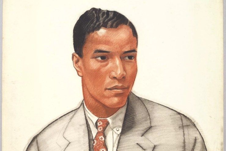 Color sketch drawing of a young black man by Winold Reiss