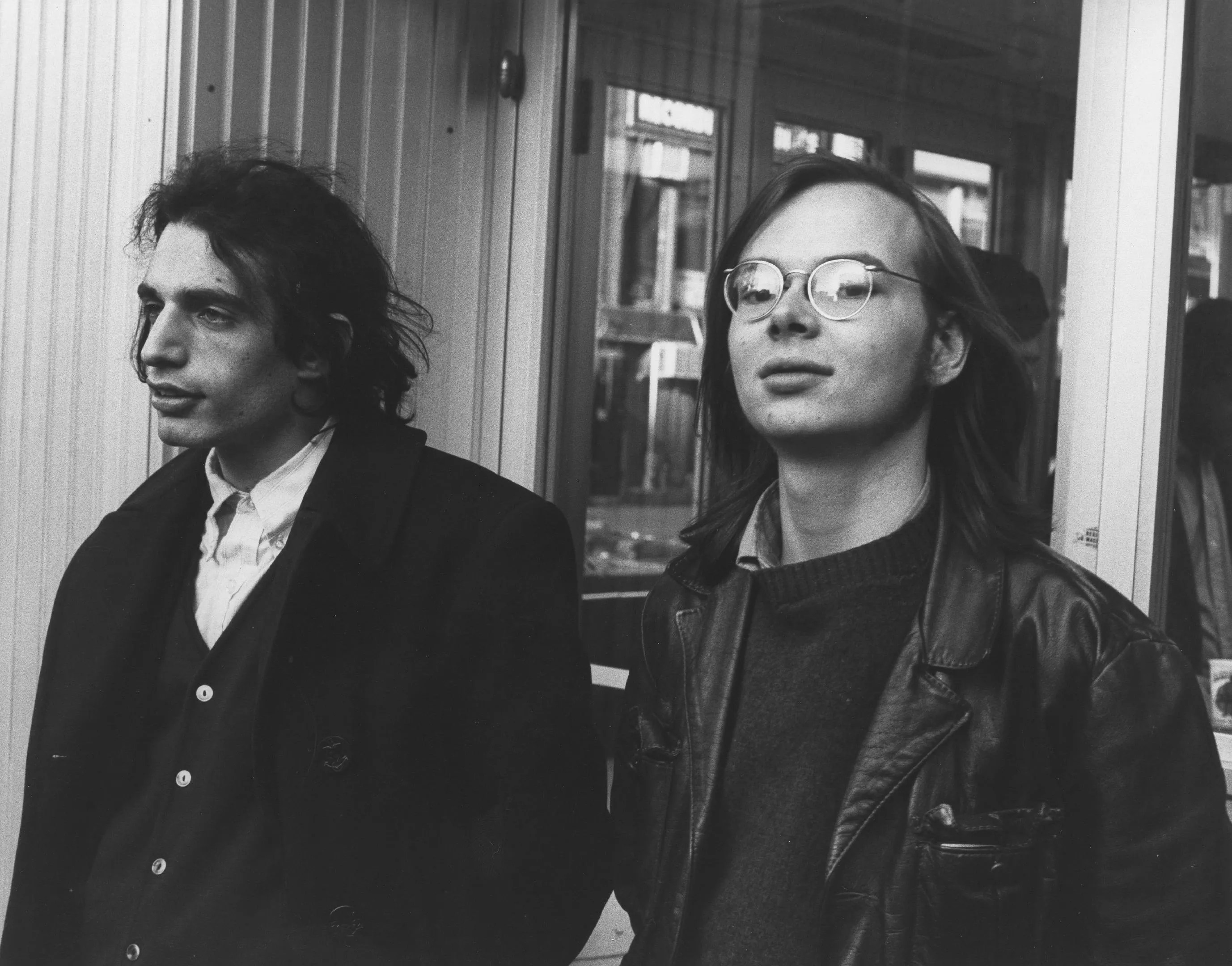 Black and white photo of a young Walter Becker and Donald Fagen of Steely Dan