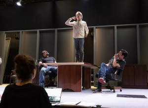 James Zannelli, Mark H. Dold, and Brandon Morris rehearsing The Lehman Trilogy