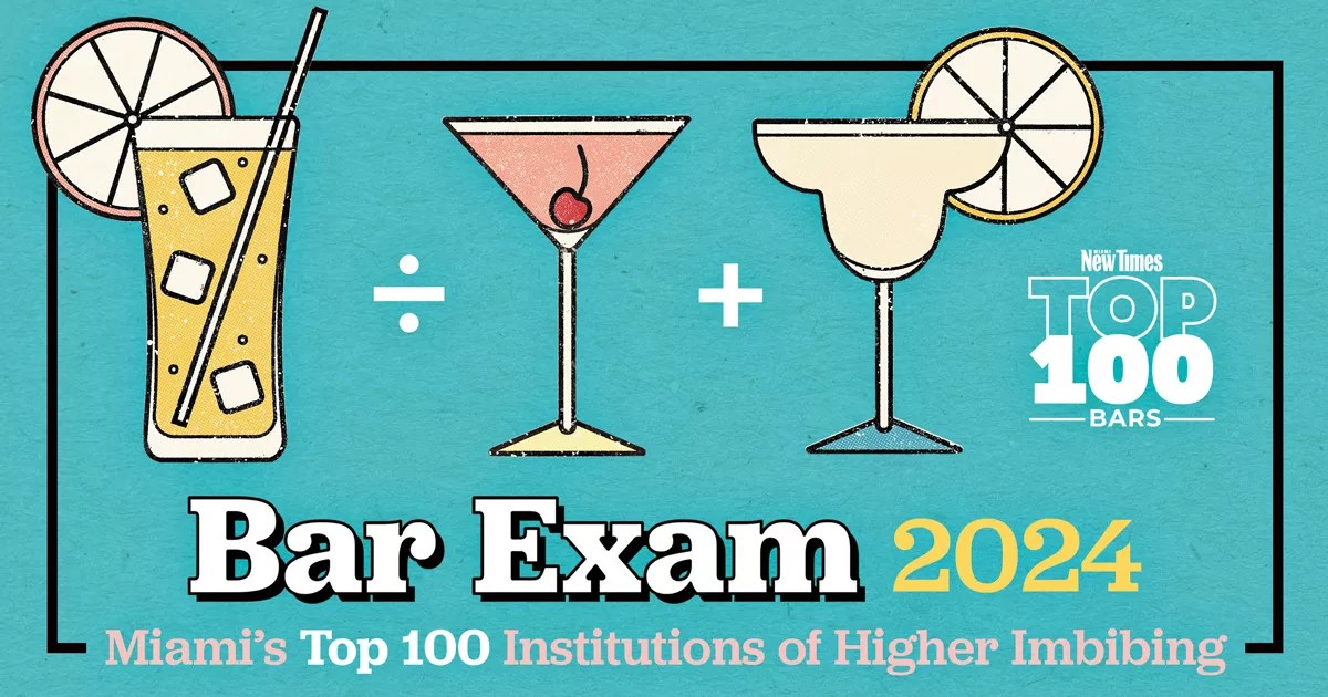 Illustration depicting an equation in which highball ÷ cosmopolitan + daiquiri = Top 100 Bars