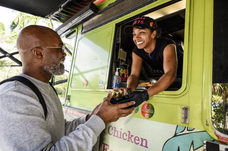 A woman serving food