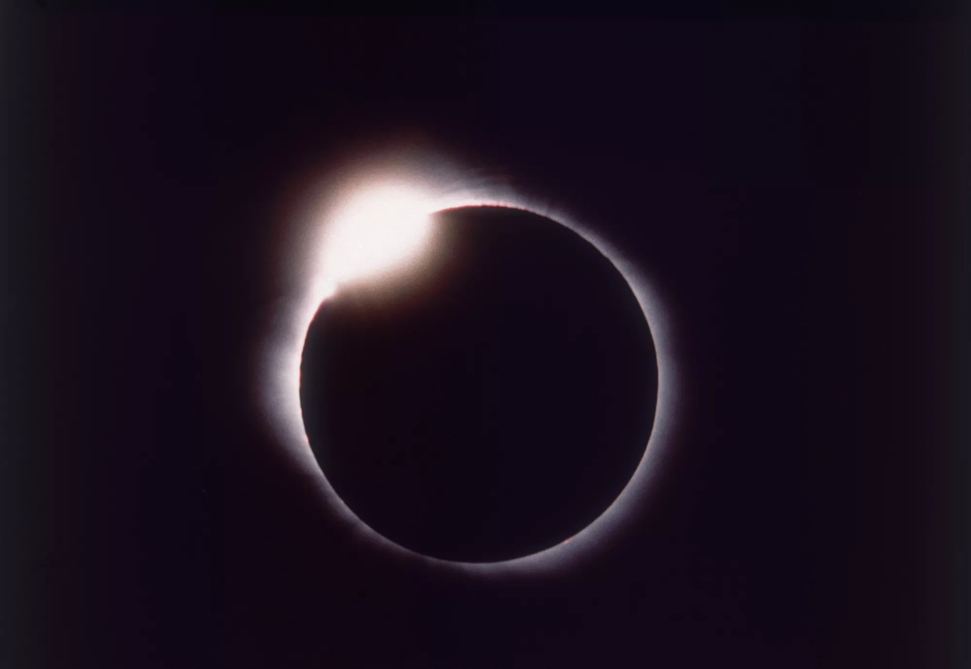 Color photo of the so-called diamond ring stage of a total solar eclipse as seen from Guadaloupe on February 26, 1998