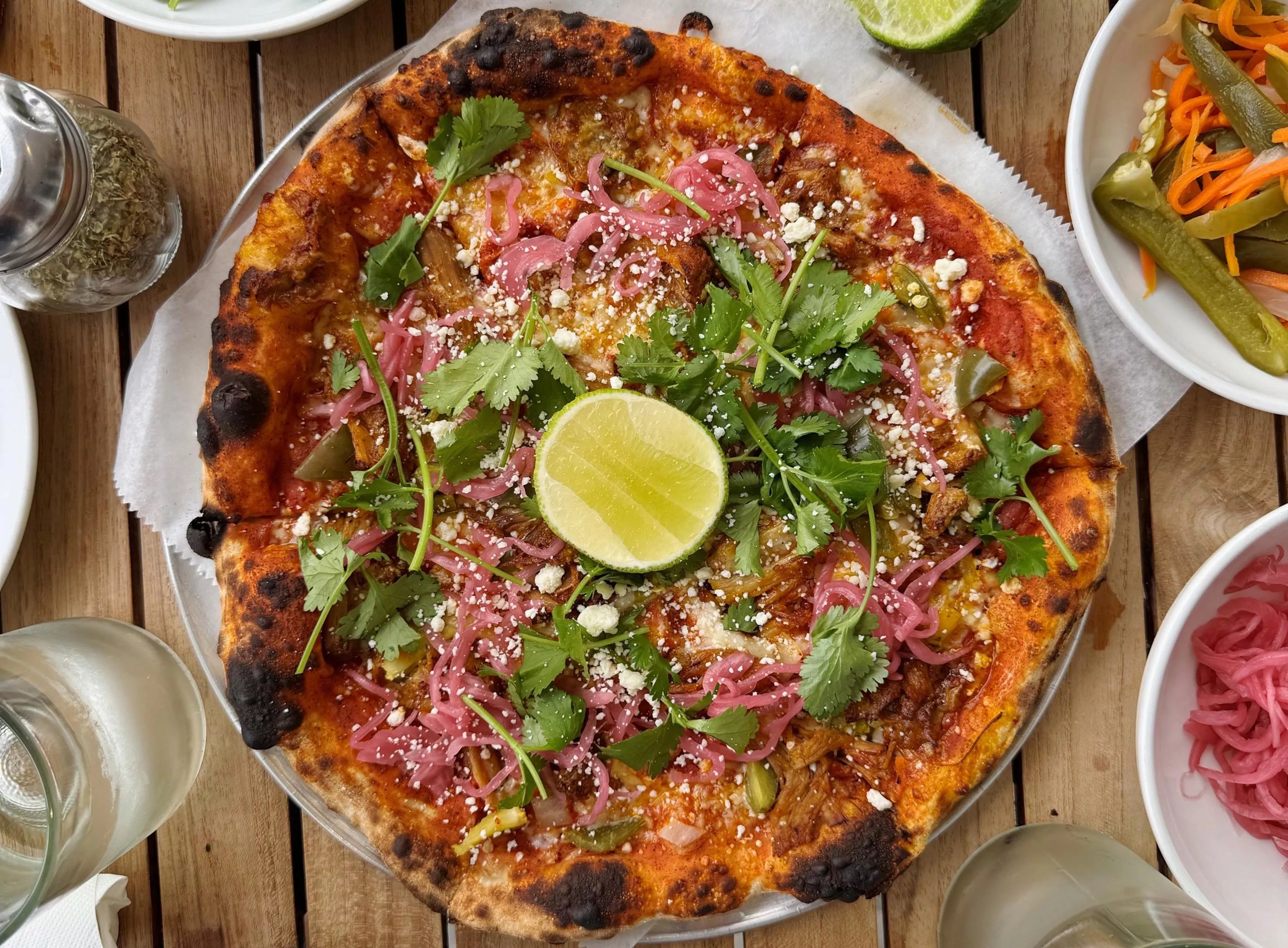 a pizza with toppings