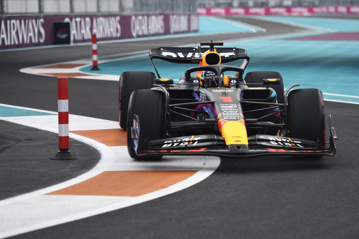 Max Verstappen in his car racing on the track