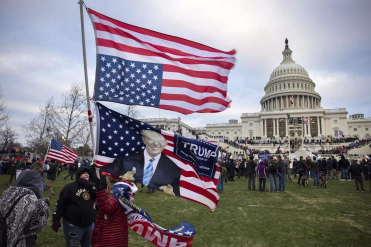 An upside flag flies in Washington, D.C., before