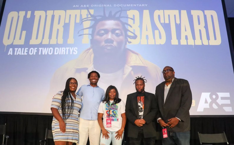 Jason Pollard and four people standing on stage during the ABFF premiere of Ol' Dirty Bastard: A Tale of Two Dirtys