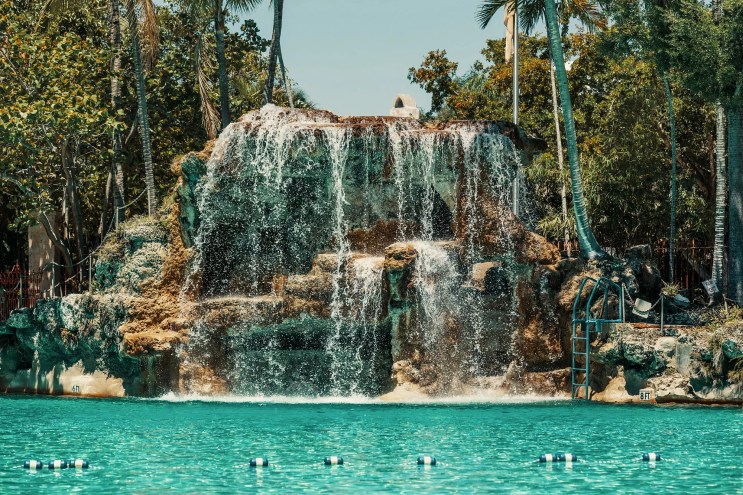 Waterfall next to the pool at Venetian Pool