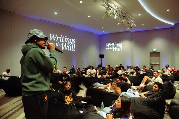 Chance the Rapper answering questions from fans at a Writings on the Wall event