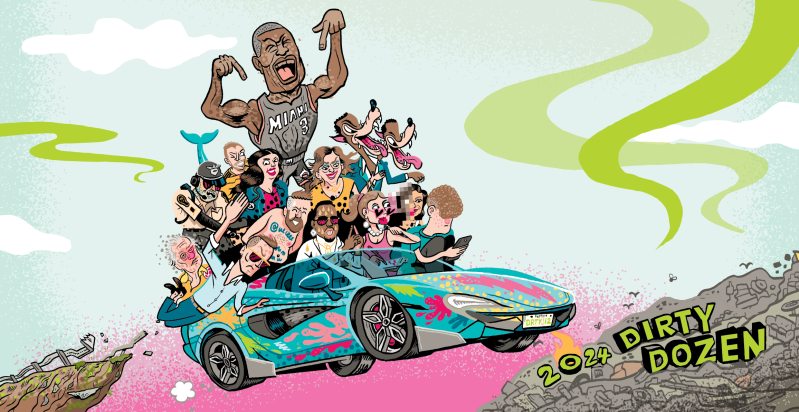 Caricatures of each member of the New Times 2024 "Dirty Dozen," all of whom in some way tempt us to say, "No!" when people ask if we're from Miami.