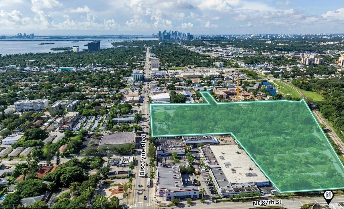 An aerial view of the abandoned 16-acre lot at 8500 Biscayne Boulevard.