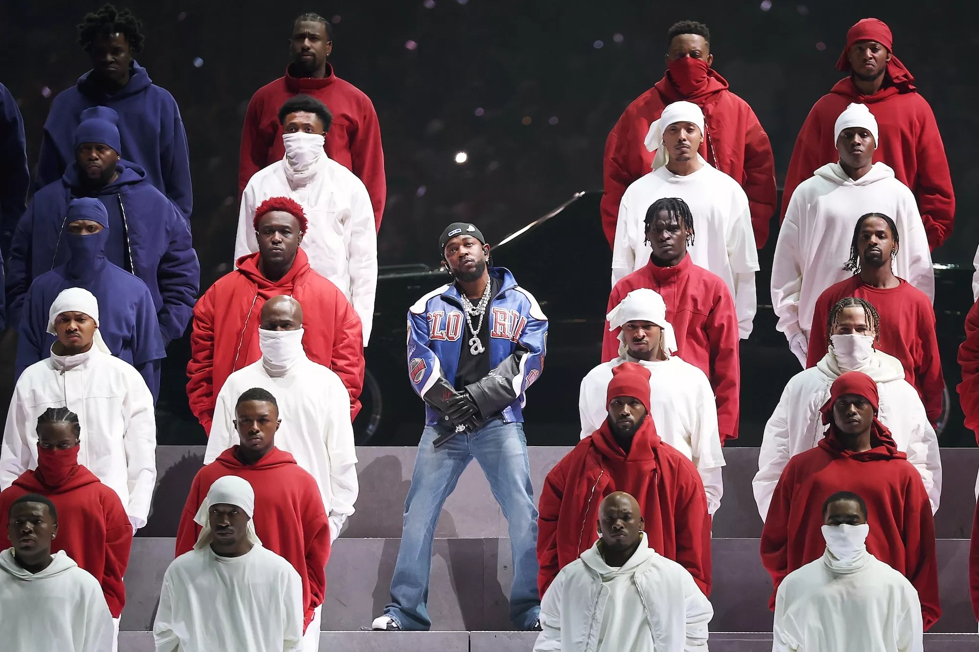 Kendrick Lamar onstage during the Super Bowl LIX Halftime Show at Caesars Superdome