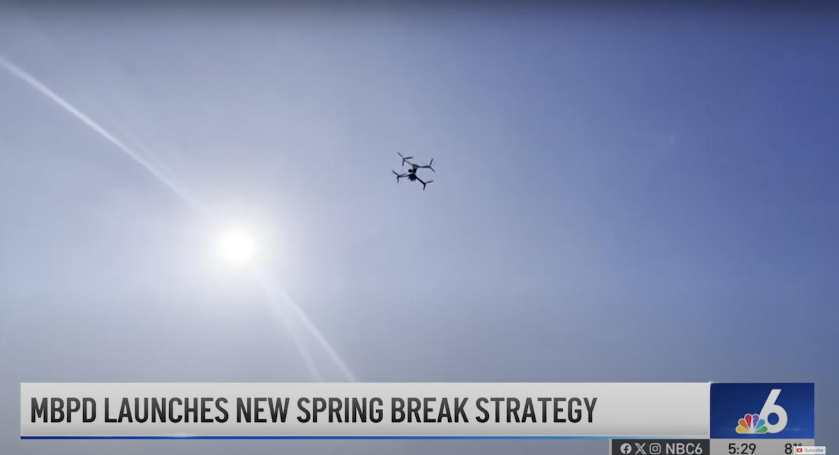 A Miami Beach Police Department drone in the sky, as captured by NBC 6 South Florida.