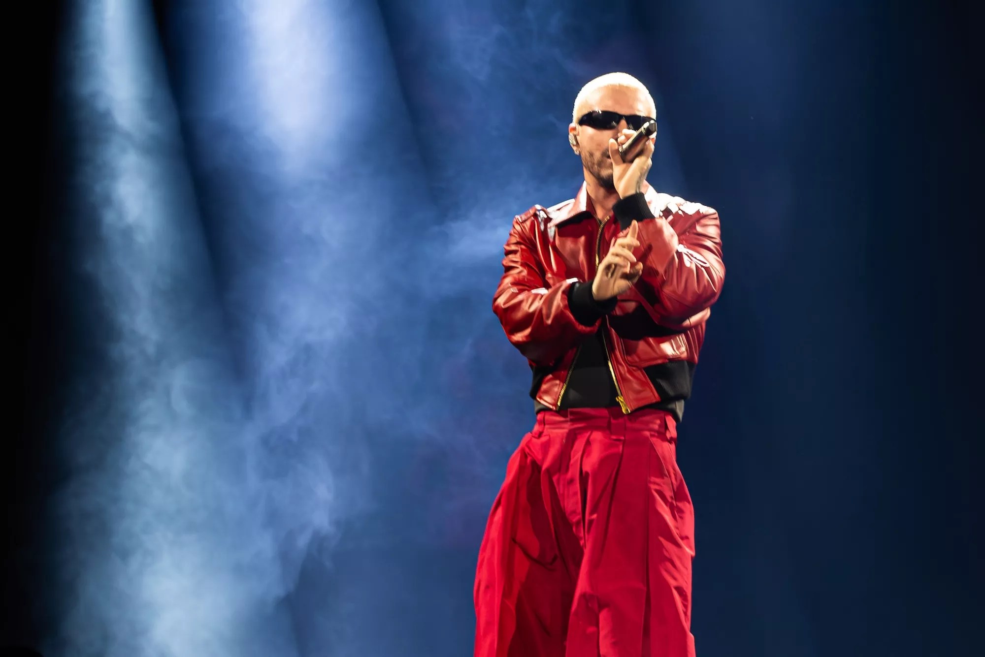 J Balvin performing on stage at the Kaseya Center in Miami