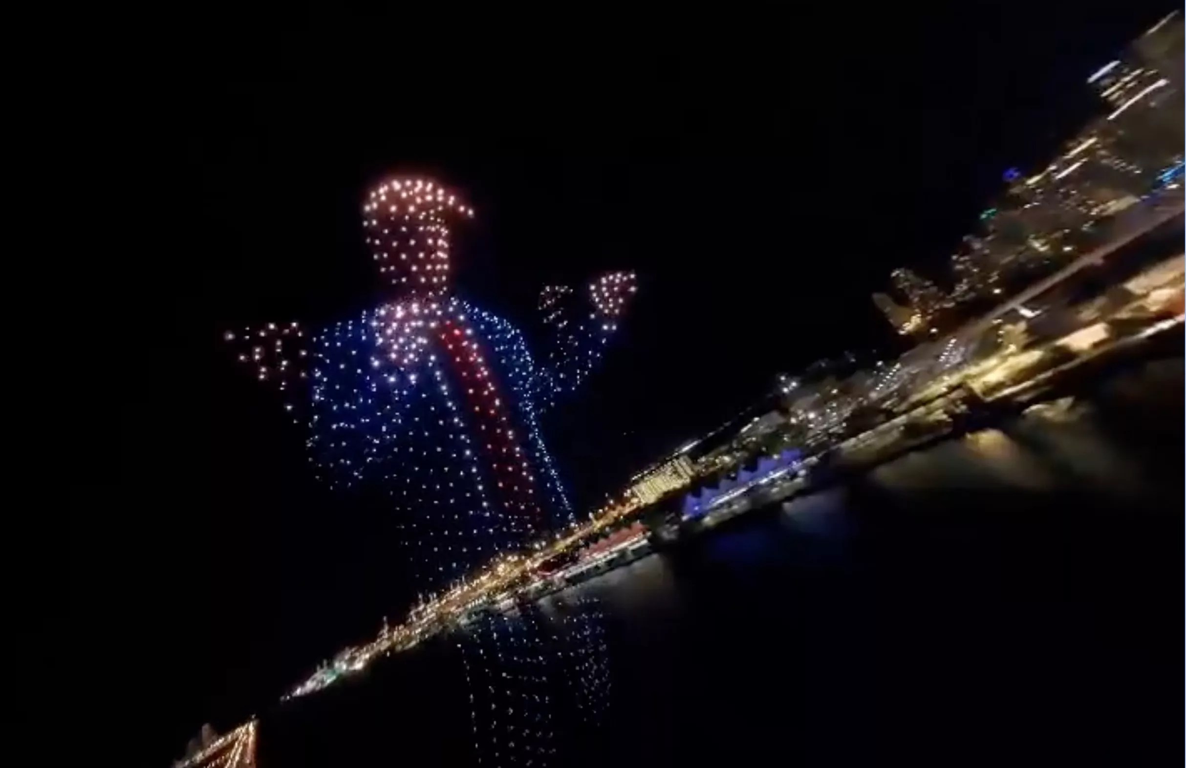 clip from splash reel touting a scarcely noticed Trump drone show over the Port of Miami and Biscayne Bay