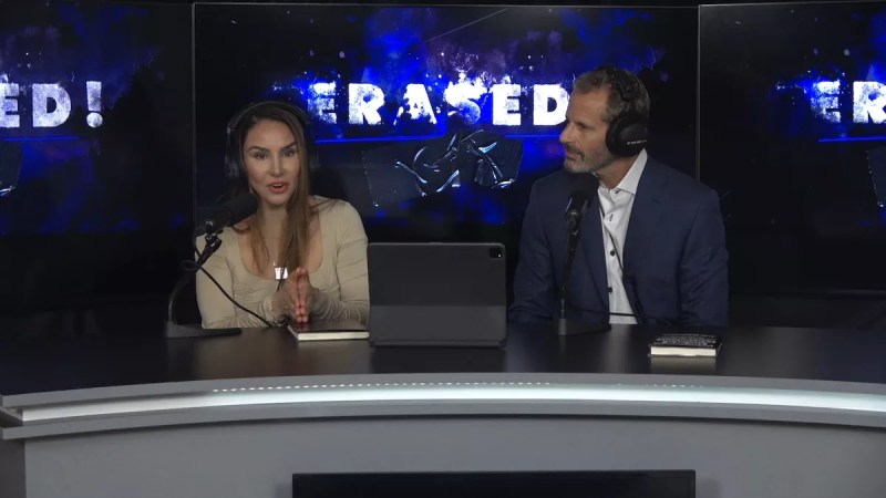 A photo of David and Leila Centner on the set of their podcast, ERASED!