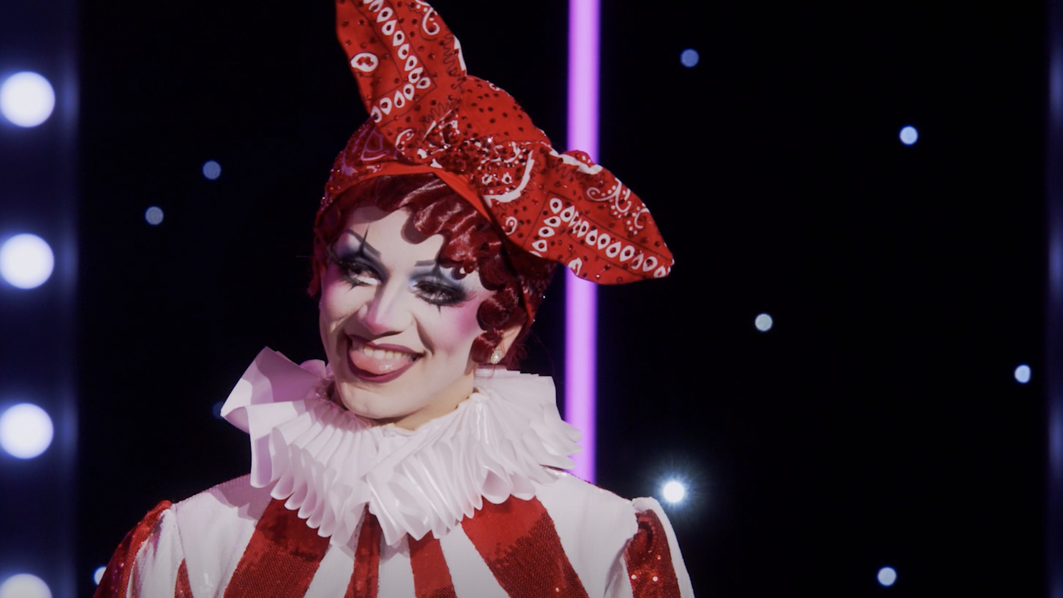 drag queen Suzie Toot dressed in a harlequin outfit