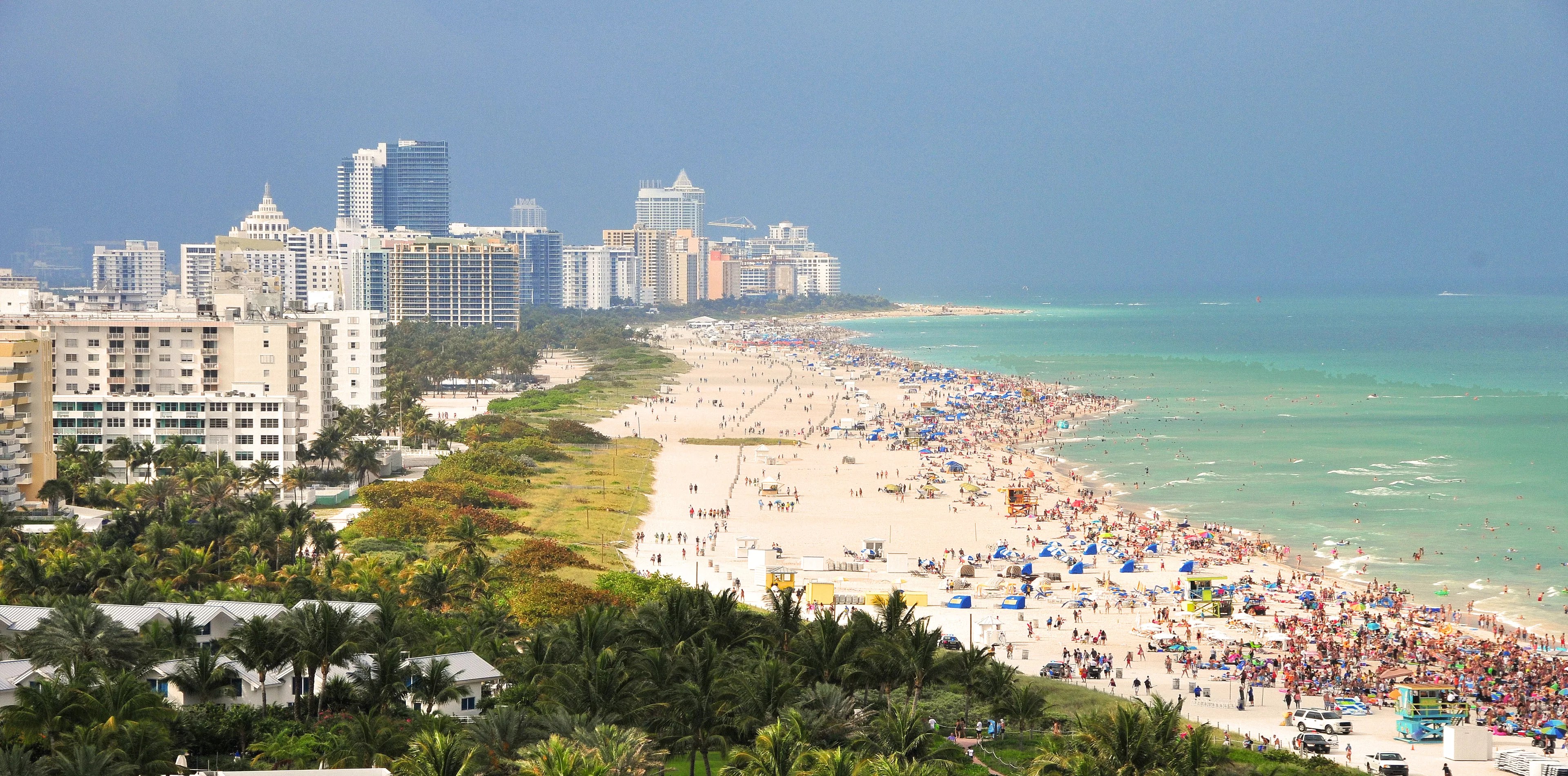 Aerial photo of people sitting on South Beach