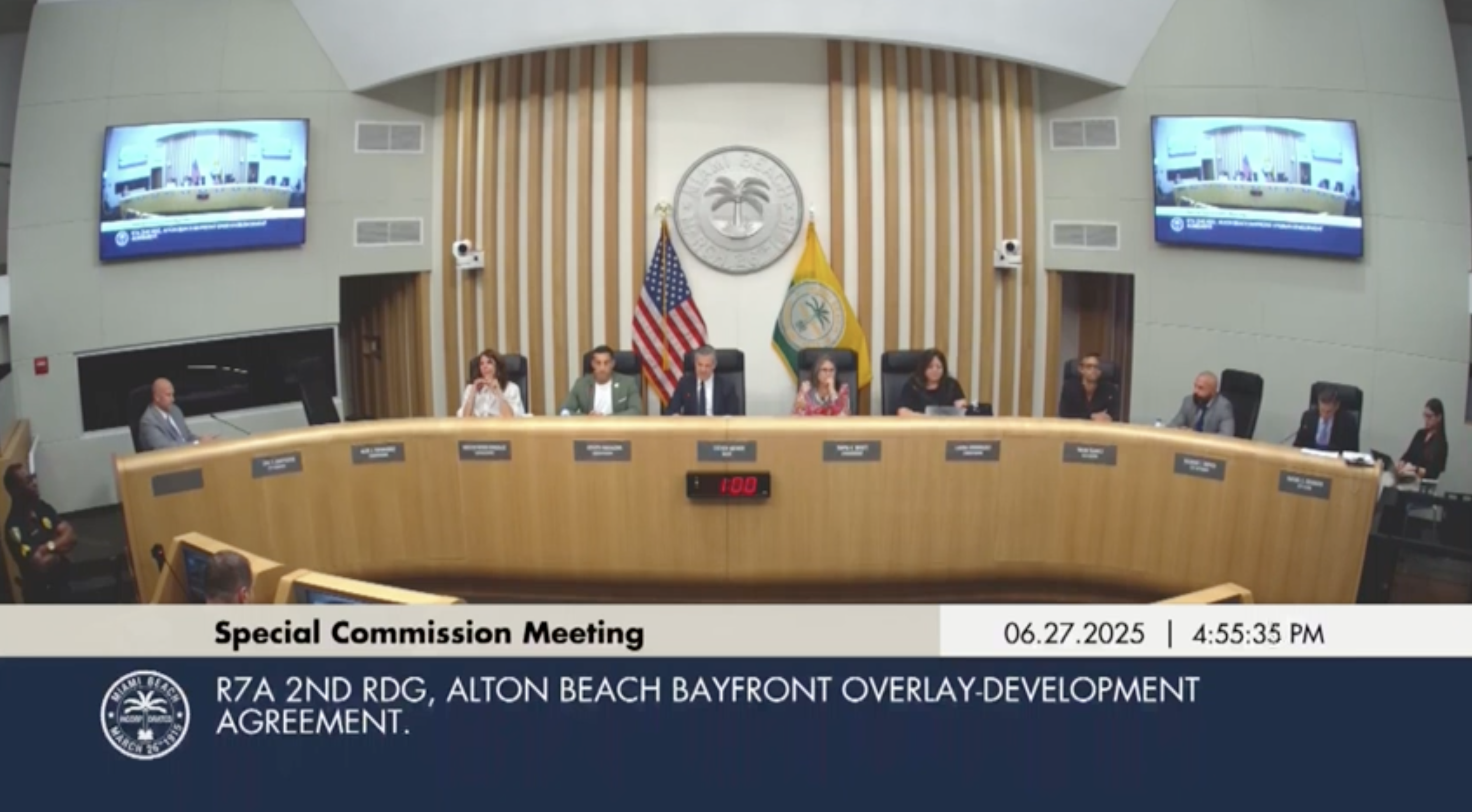 screenshot from a livestream of a Miami Beach special commission meeting