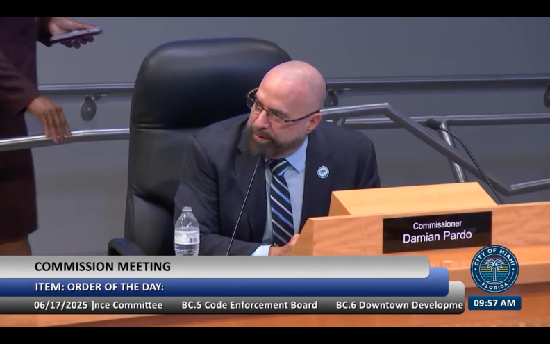 Miami City Commissioner Damian Pardo speaks at a meeting.