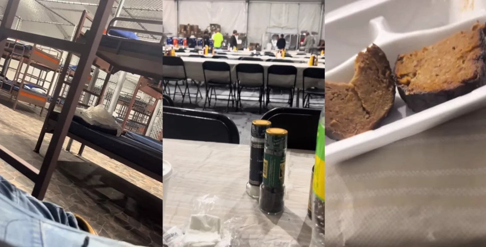 Screenshots from TikTok videos showing various parts of Alligator Alcatraz.