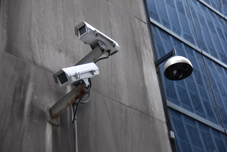 Surveillance cameras outside a building